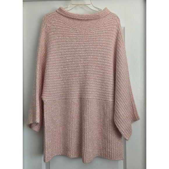 ST JOHN Blush Pink Metallic Twisted Rib Mohair Blend Pullover Sweater Woman Sz L - Picture 3 of 7